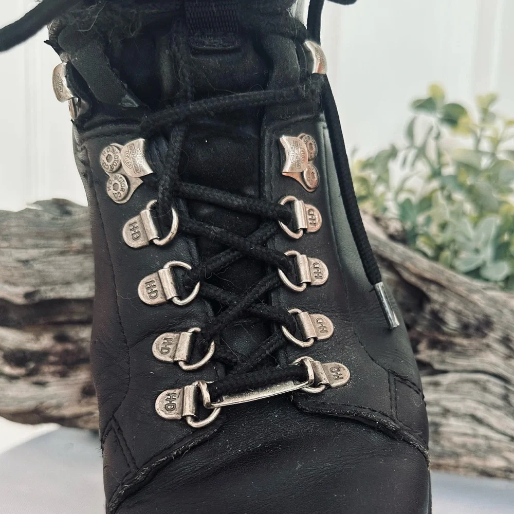 HARLEY-DAVIDSON ~ Men's Rugged Lace Up Black Boots w/Silver Monogrammed Hardware
